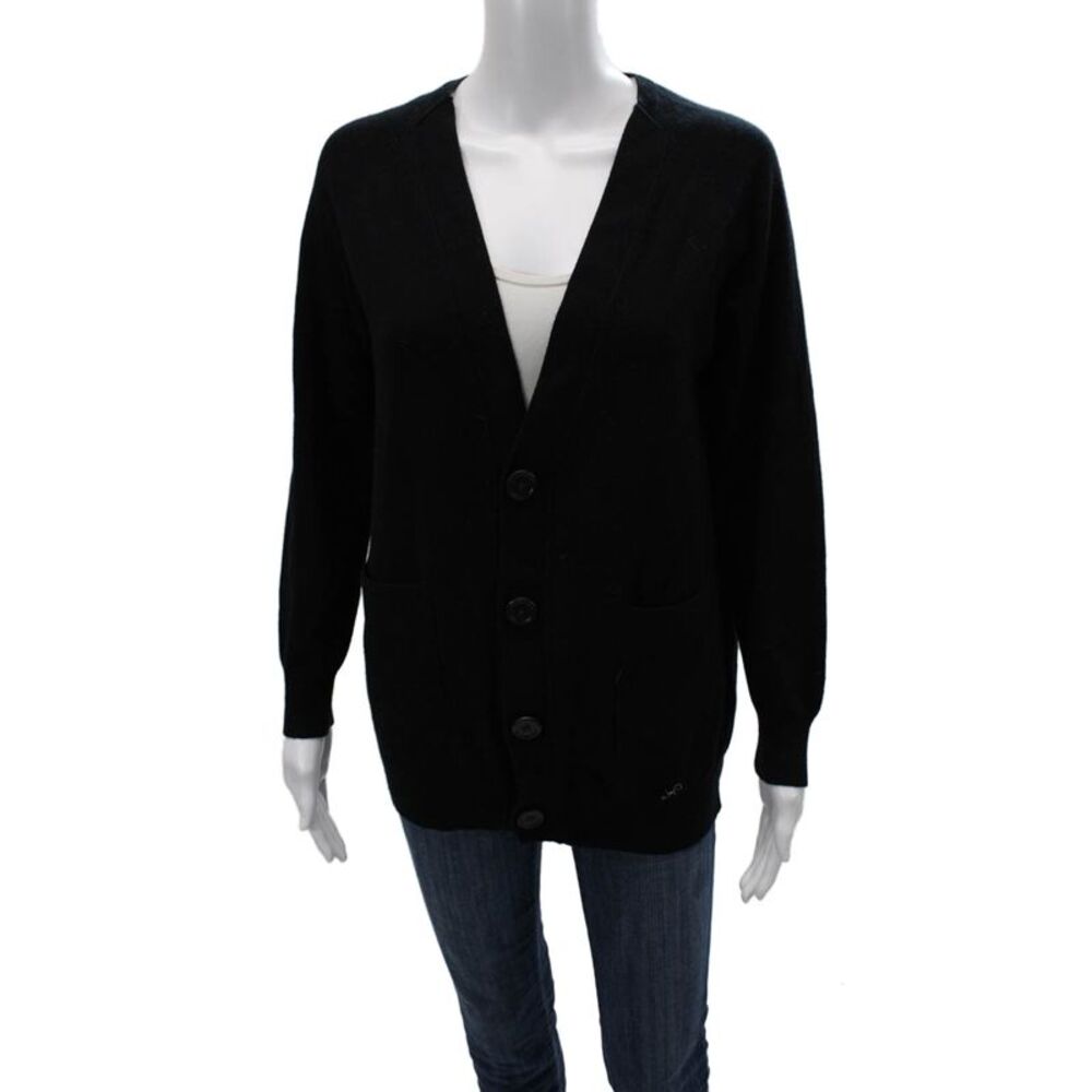 Kova & T Unisex Black 60% Cashmere 40% Cotton V-Neck Button Cardigan Size XS